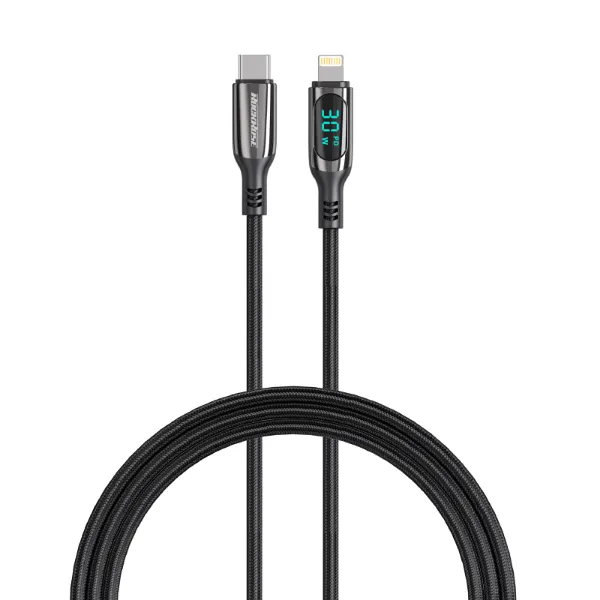 Picture of RockRose Cable 30W Zinc Alloy Fast Charging with Digital Power Display USB-C to Lightning