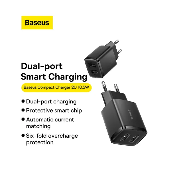 صورة Baseus compact charger 2U 10.5W EU
