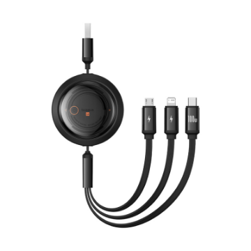 Picture of Baseus Free2Draw Retractable Crystal Fast Charging Data Cable USB to Micro + Lightning + Type-C 100W