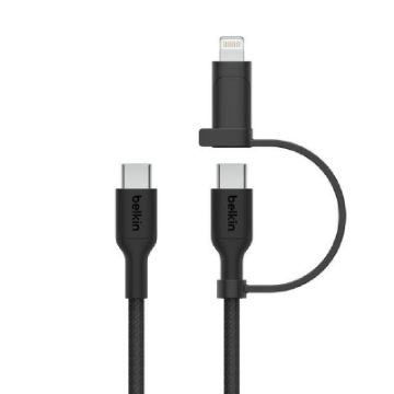 Picture of Belkin BOOSTCHARGE 2-in-1 USB-C to USB-C Braided Cable with Lightning adapter