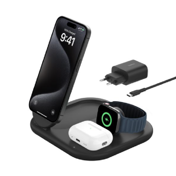 Picture of Belkin BoostCharge 3-in-1 Magnetic Charging Stand with Qi2 Fast Wireless Charging 15W