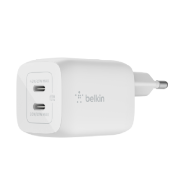 Picture of Belkin BoostCharge PRO Dual 65W USB-C PD GaN Fast Charger with PPS, Access up to 65W when using a single USB-C port or 45W + 20W when using both